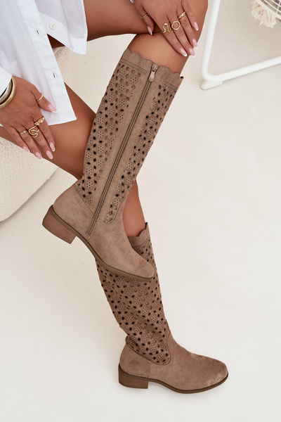 Bottes pour femmes à petit talon avec motif ajouré beige Marcelline