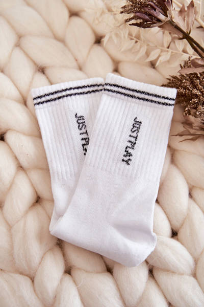 Chaussettes de sport femme inscription verticale Just Play blanc