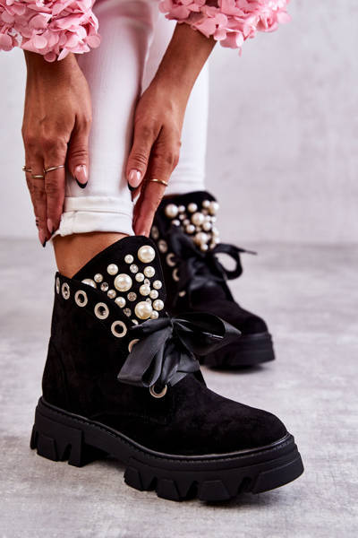 Bottes Chaudes En Daim Avec Perles Noir Roco