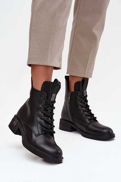 Botine Din Piele Pentru Femei Cu Toc Mic Vinceza 66818 Negru