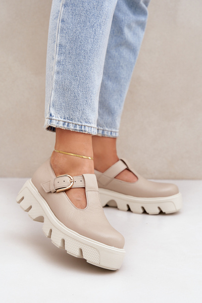 Leder Halbschuhe Mit Schnalle Zazoo 20183 Beige