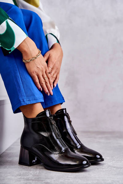 Bottines Laquées Avec Fermetures éclair Pour Femme Noir Cristel