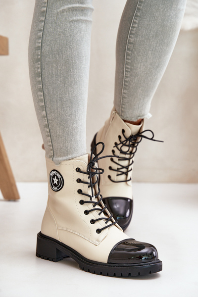 Botine Worker Cu Fermuar Izolate Bej-Negru Soratta