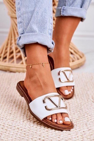 Women's Classic Leather Slippers White Evie