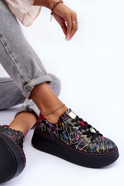 Leder Sportschuhe Auf Maciejka Plattform 06191-39 Multicolor