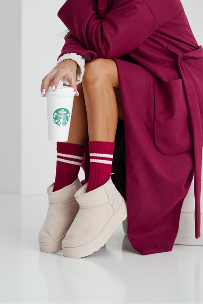 Womens socks braid with stripes burgundy