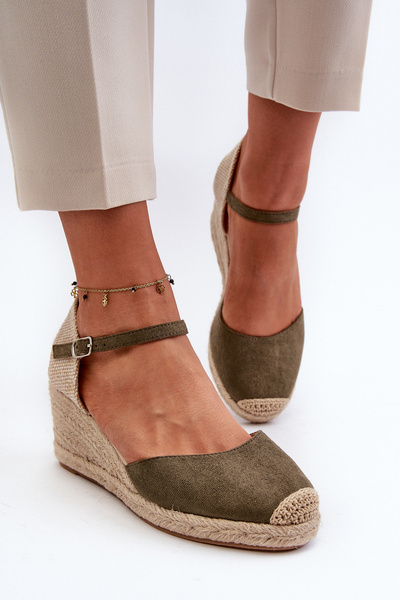 Wildleder Espadrilles Keilsandalen Grün Cammer