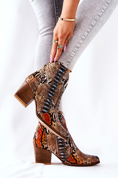 Bottes cowboy Lewski Motif serpent orange et bleu EV28