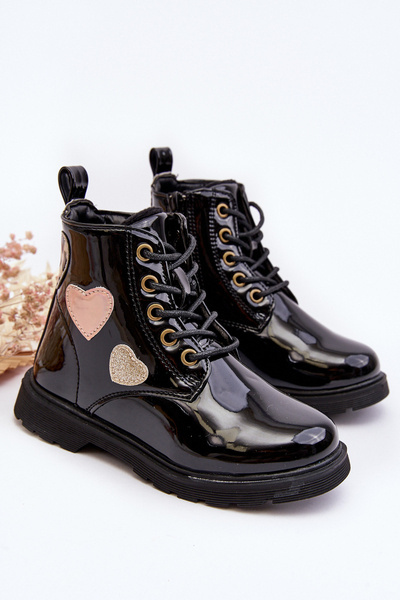 Schwarze Lackstiefel für Kinder mit Verzierungen Adete