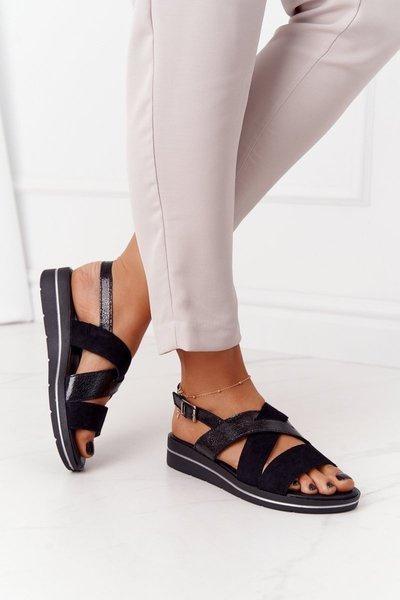 Sergio Leone SK039 Schwarz Silber Wildleder Sandalen