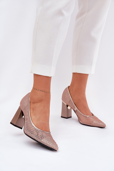 Escarpins En Maille Décorés À Talon Beige Vinceza 62211