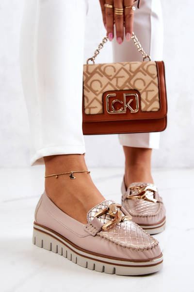 Damen Leder Plateau Mokassins Beige Venesia