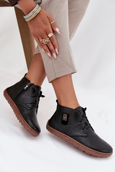 Pantofi din piele pentru femei Barefoot cu detaliu decorativ Zazoo 30072 Negru