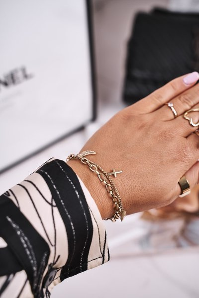 Brățară pentru femei Lanț dublu cu pandantive Gold Charming