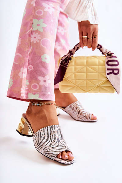 Bőr női papucs Zebra On Heel Pink-White Perry