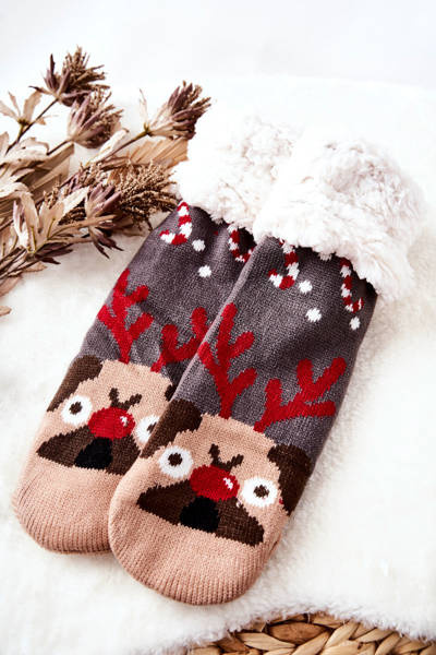 Lange Socken Weihnachten Muster Hund Grau