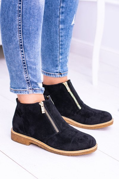 Lu Boo Bottes pour femmes en daim noir avec fermetures éclair Inez