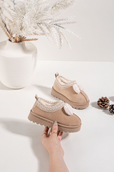 Kinder Schneestiefel mit Stickerei und Schleife Beige Daven