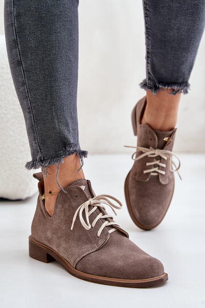 Zazoo 2959 Oxfords en daim à talons plats à lacets Beige foncé