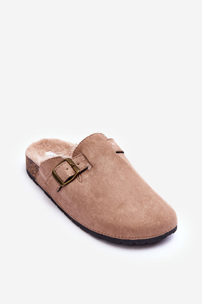Chaussons Femme Daim avec Fausse Fourrure Beige Haidamia