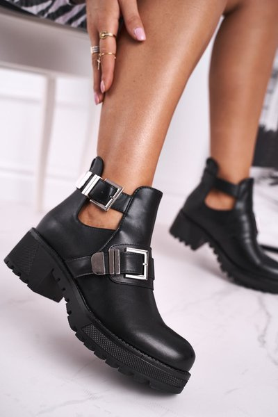 Frauen Schwarz Schnalle Stiefel Frago