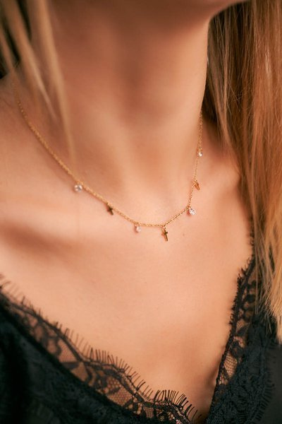 Collier Femme Or Chaîne Zirkons Croix Katie