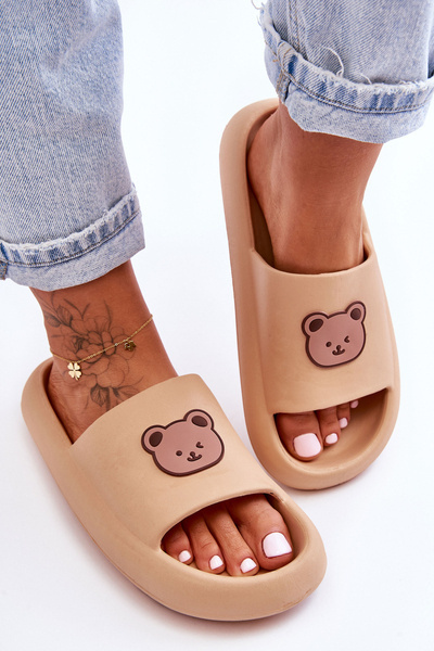 Chaussons Femme Légères En Mousse Avec Ours En Peluche Beige Lia