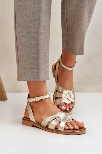 Damen Leder Sandalen auf flachem Absatz Zazoo 3688 gold