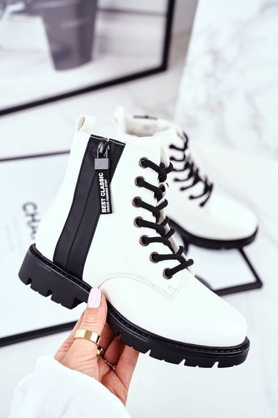 Bottes Enfants Chaudes Avec Fermeture Éclair Laquées Blanc Falkon