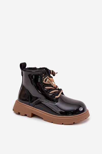 Botine pentru copii izolate din piele lacuită cu curea urs negru Jovellea