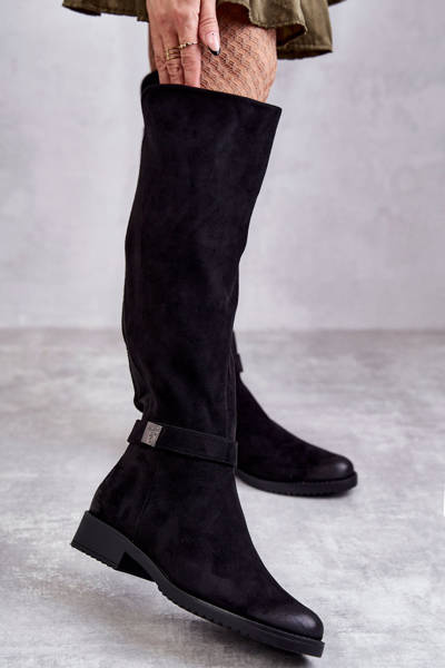 Bottes à talons plats en daim pour femmes noires Henrike