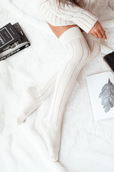 Moteriškos Kojinės Iki Kelių Pintos Ecru