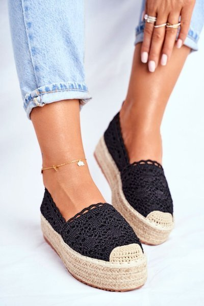 Damen Schnür-Espadrilles Schwarz Plateau Desante