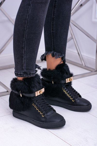 Lu Boo Black Boots with Natural Fur Gisele