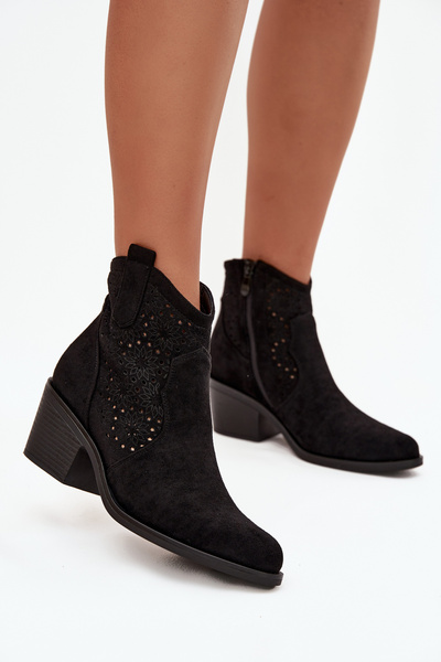 Bottines pour femmes ajourées à talon Noire S.Barski HY52-529 Noire
