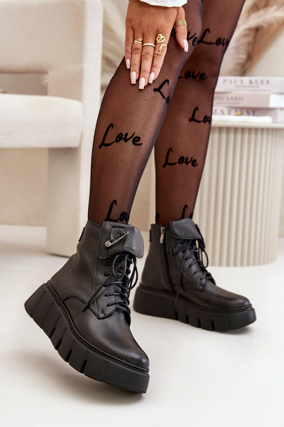 Zazoo 60511 Bottines en cuir pour femme sur plateforme isolées noires