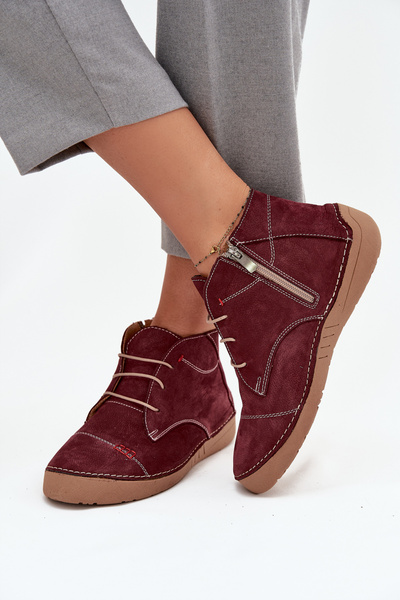Leder Damen Halbschuhe mit Nähten mit Reißverschluss Artiker 57C2116 Burgunderrot
