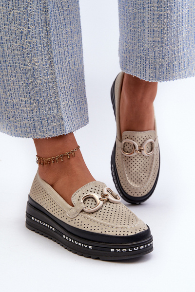 Mocassins Plateforme Femme Cuir Brillant avec Décoration S.Barski LR750 Doré