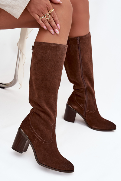 Bottes pour femmes en daim naturel doublé talon bloc Sergio Leone KZ25668-S marron