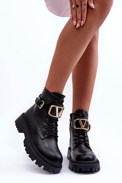 Moderne Workerboots Mit Dekoration Schwarz Ollia