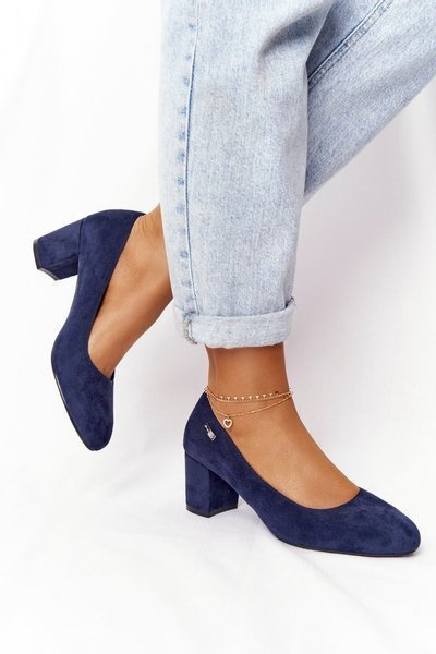 Pompe din piele de căprioară pe un călcâi bloc Sergio Leone PB178 Navy Blue