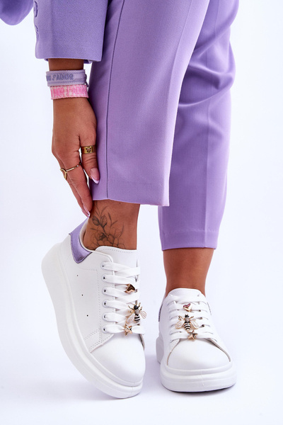 Moteriški sportiniai bateliai ant didžiulės platformos, balti ir violetiniai Chante