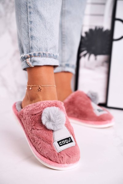 Damen-Pelzpantoffeln mit Mütze und Pump Powder Pink Keep Warm