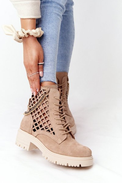 Openwork Suede Boots Pantofi Lewski 3030-0 nisip