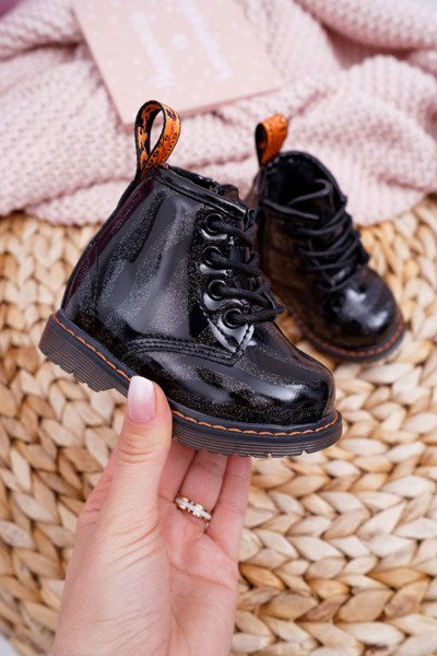 Bottines en cuir zippées pour enfants Noir Omua
