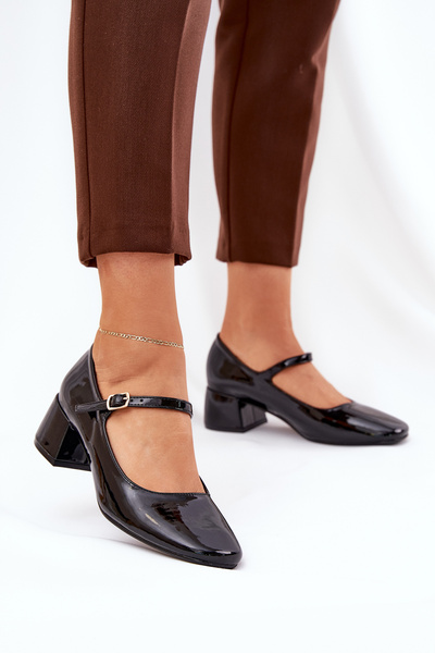Ballerines Laquées Avec Sangle Et Boucle Noires Savilae