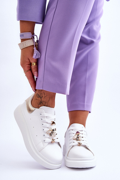 Women's Sports Shoes On A Massive Platform White And gold Chante