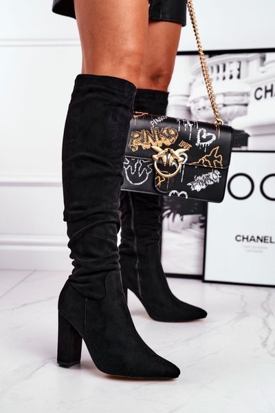 Bottes Hautes Femme Daim Noir Pomestro