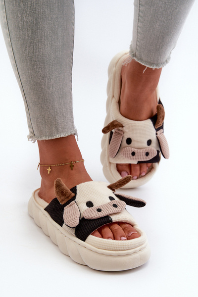 Weiche und bequeme Damenhausschuhe Kühe hellbeige Paivessa