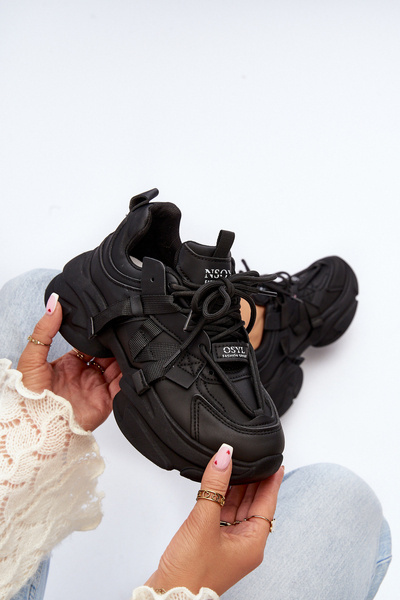 Sneakers de damă cu talpă groasă negre Windamella